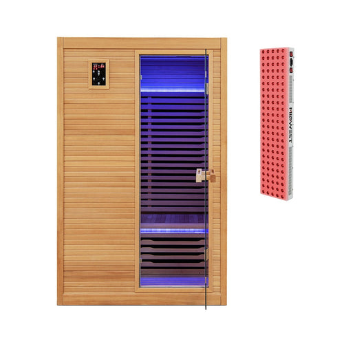 2-Person Far Infrared Wooden Sauna Room with Red Light Panel - Refined Wellness Products