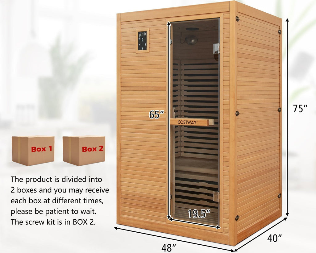 2-Person Far Infrared Wooden Sauna Room with Red Light Panel - Refined Wellness Products