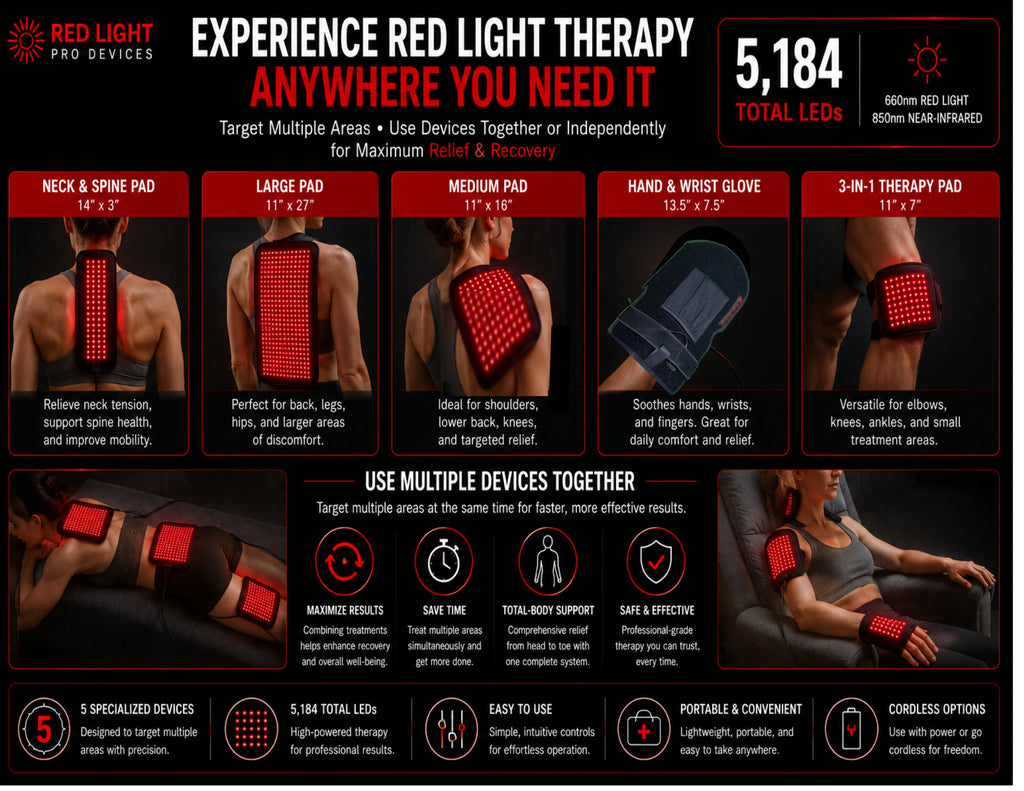 Red Light Pain Relief Kit – 5 Devices for Full-Body Relief