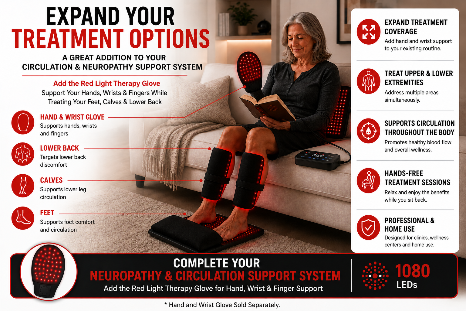 Red Light Neuropathy and Circulation Support System for Feet, Calves, Lower Back