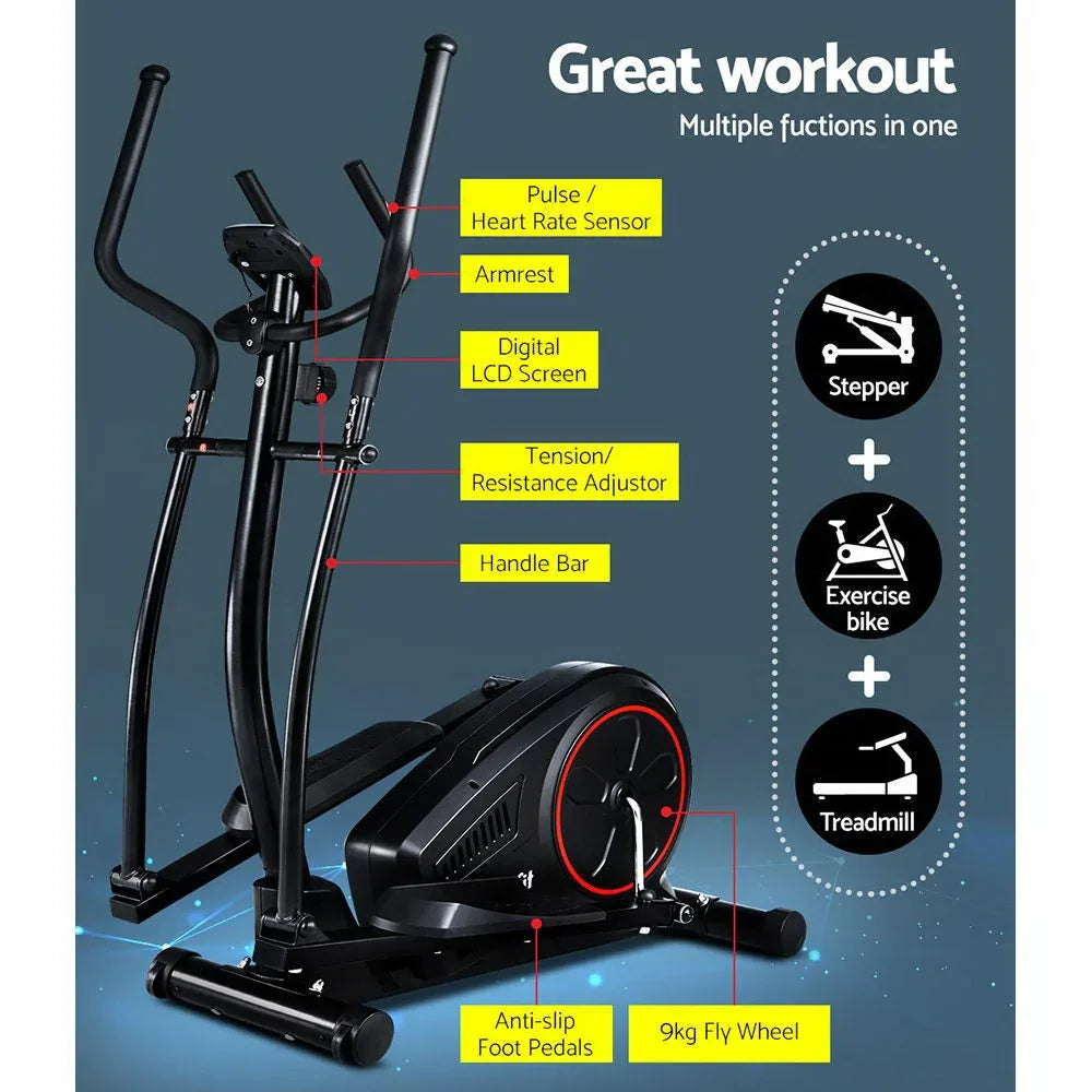 Everfit Elliptical Cross Trainer Exercise Bike with 8-Level Resistance & LCD Display