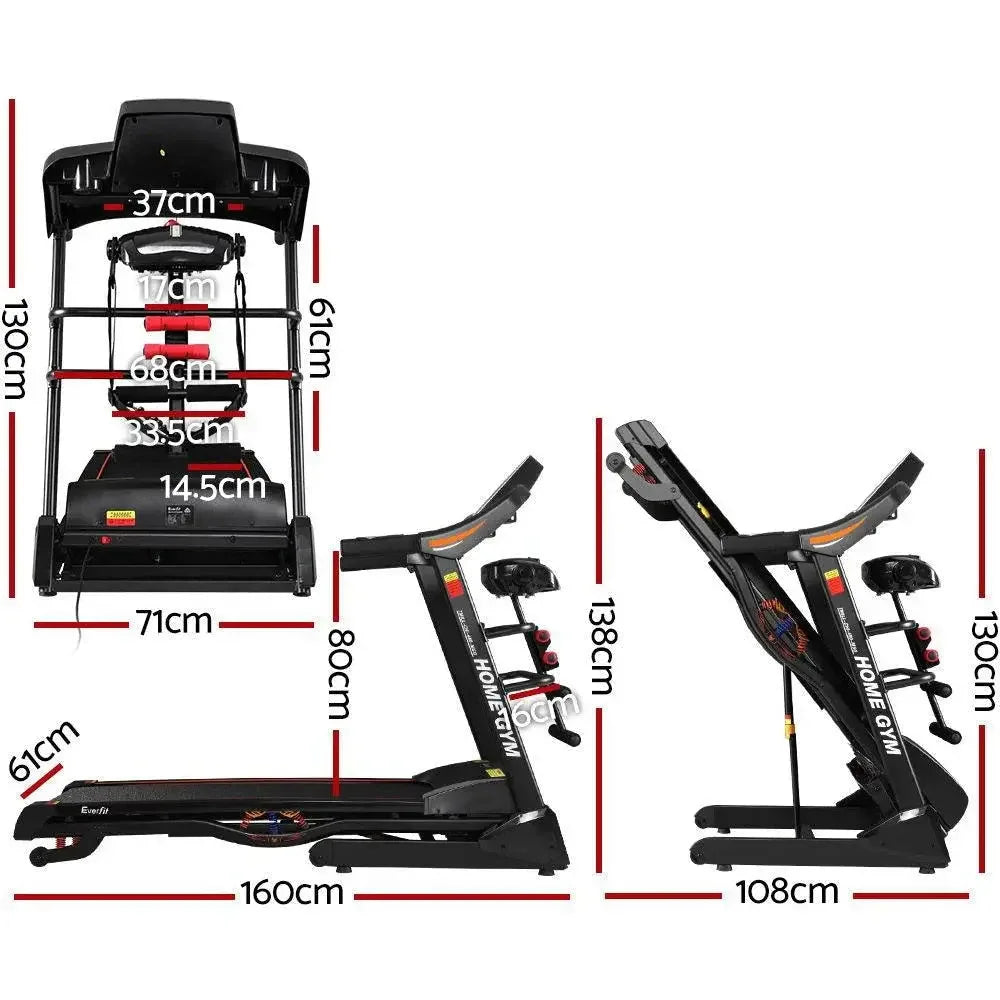 Everfit Electric Treadmill with Auto Incline, Shock Absorption & Multifunctional Fitness Set