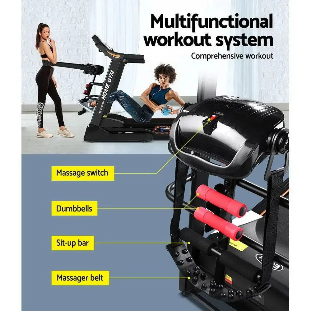 Everfit Electric Treadmill with Auto Incline, Shock Absorption & Multifunctional Fitness Set
