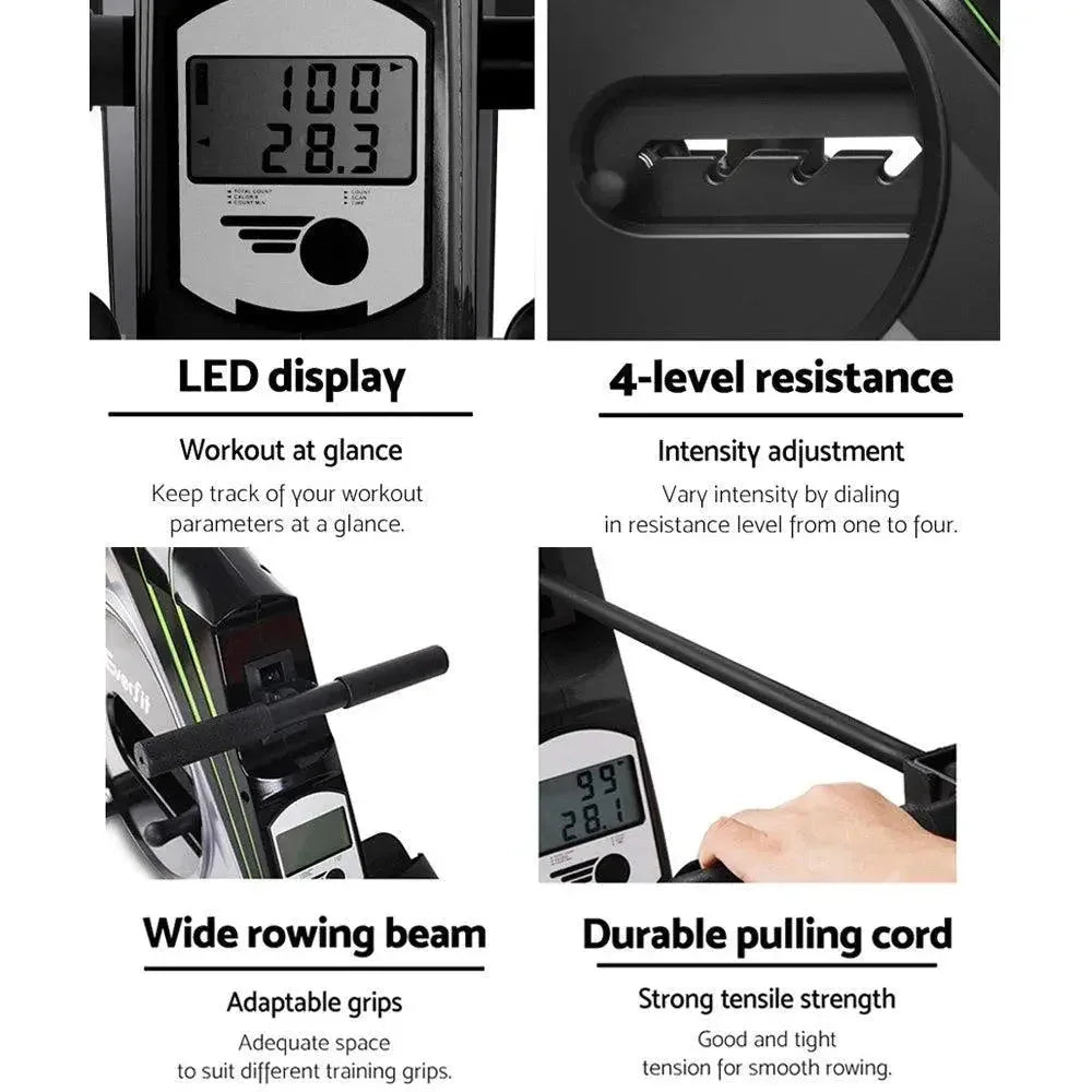 Everfit Elastic Rope Rowing Machine with 4 Resistance Levels & LCD Display