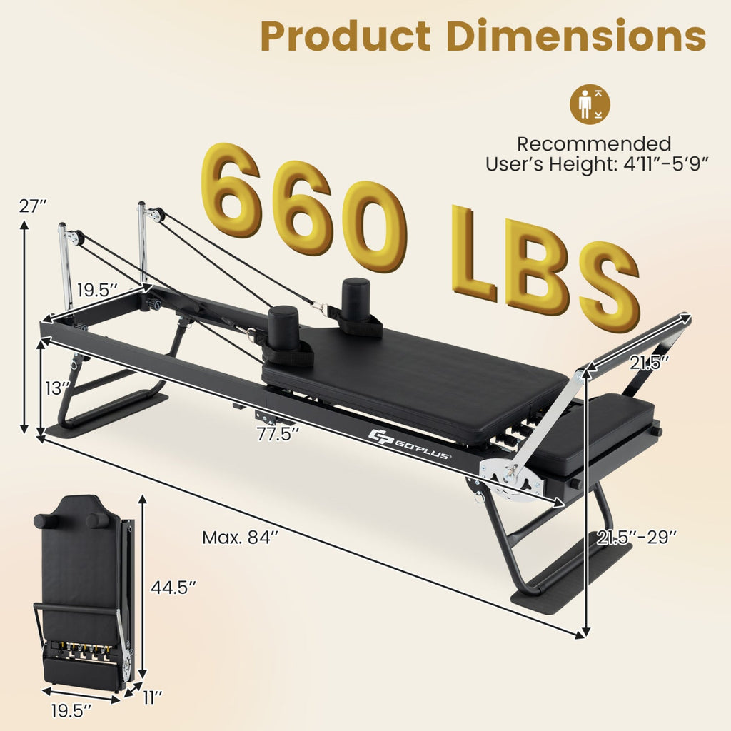 Foldable Pilates Reformer Machine for Home Gym – Adjustable Full-Body Resistance Fitness Equipment