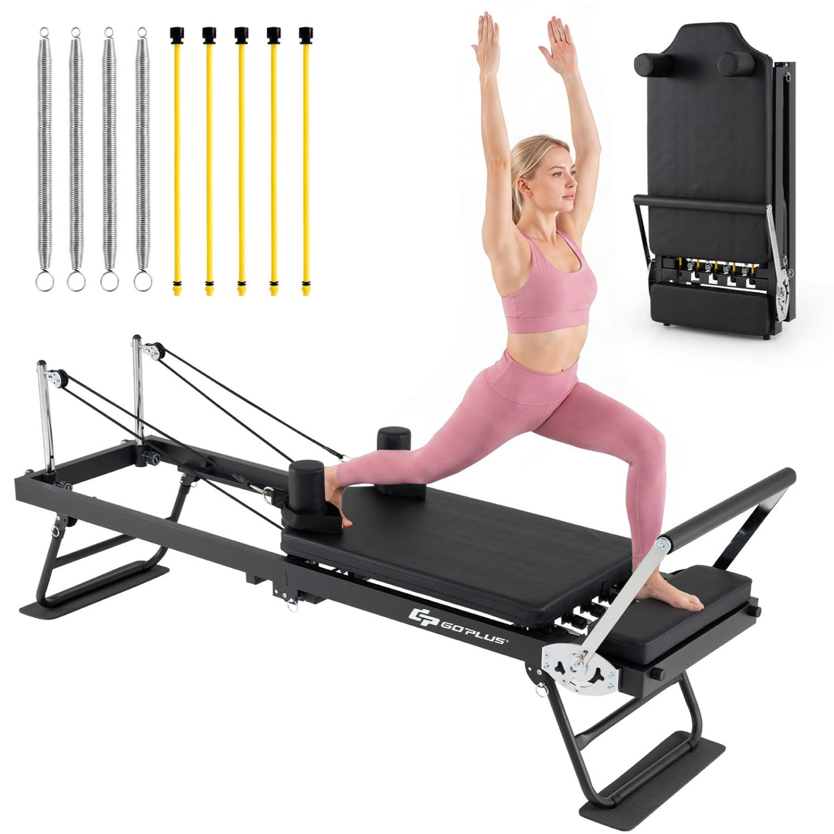 Foldable Pilates Reformer Machine for Home Gym – Adjustable Full-Body Resistance Fitness Equipment