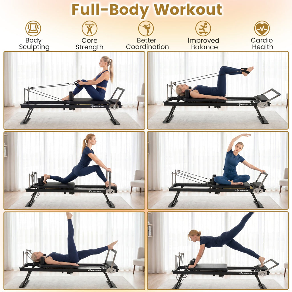 Foldable Pilates Reformer Machine for Home Gym – Adjustable Full-Body Resistance Fitness Equipment