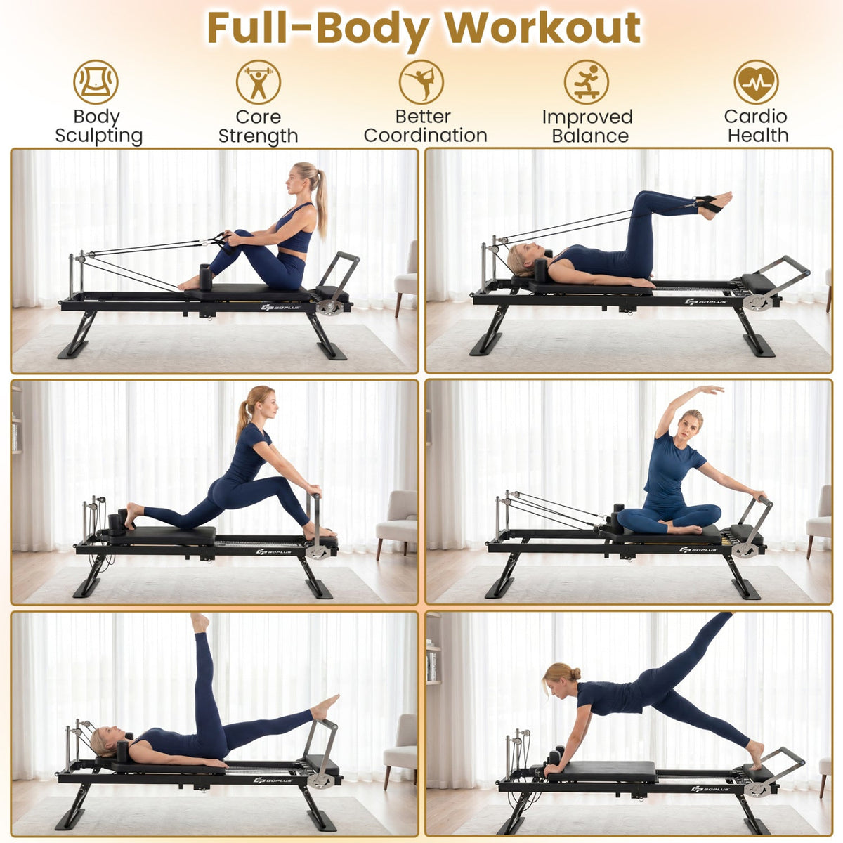 Foldable Pilates Reformer Machine for Home Gym – Adjustable Full-Body Resistance Fitness Equipment