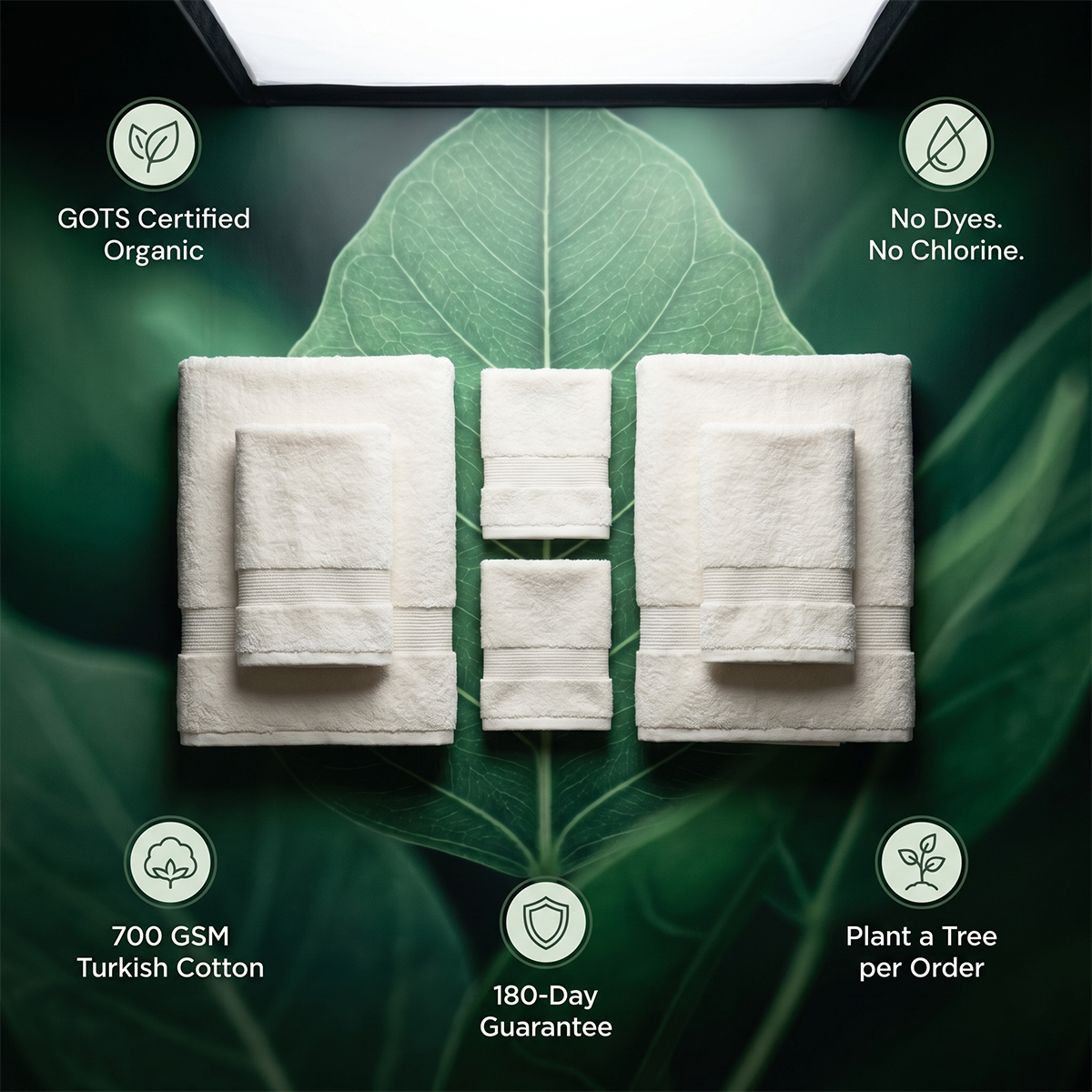 Luxury Organic Bath Six Piece Towel Set – Soft, Plush 700 GSM Turkish Cotton