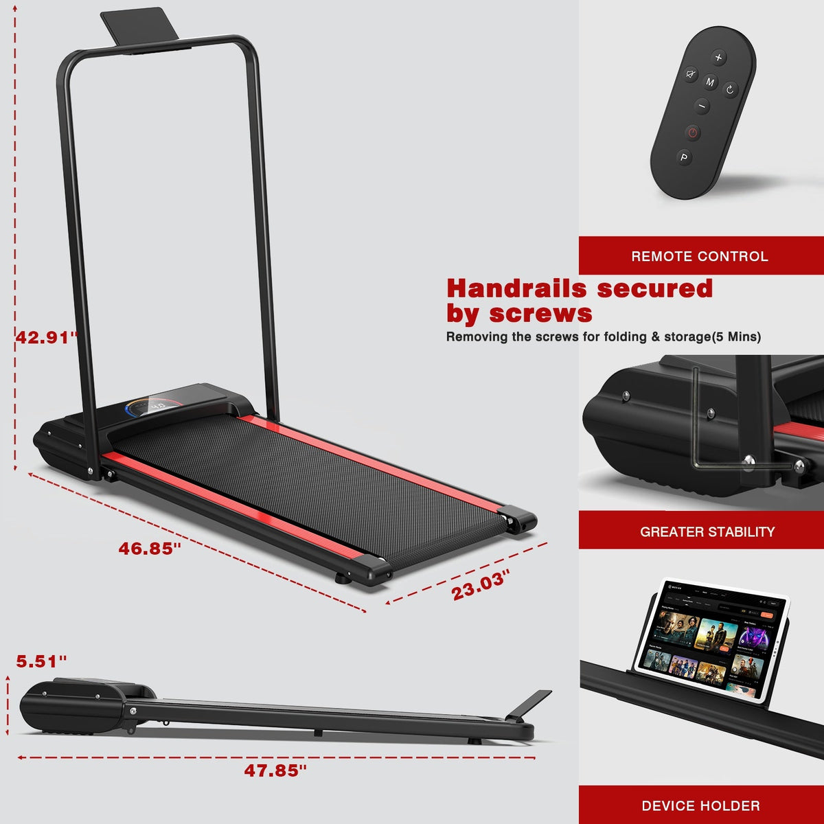 Compact 2-in-1 Folding Home Treadmill with Quiet 2.25HP Motor & Remote Control