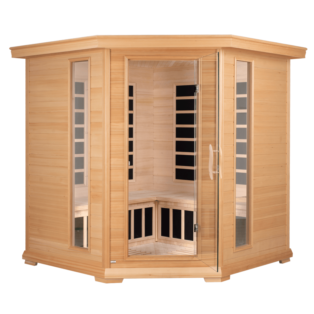 Blisspod, Vienna, Corner Spacious Far Infrared Sauna Canadian Hemlock Ultra Low EMF, 12 Heaters, 4-5 Persons - Refined Wellness Products