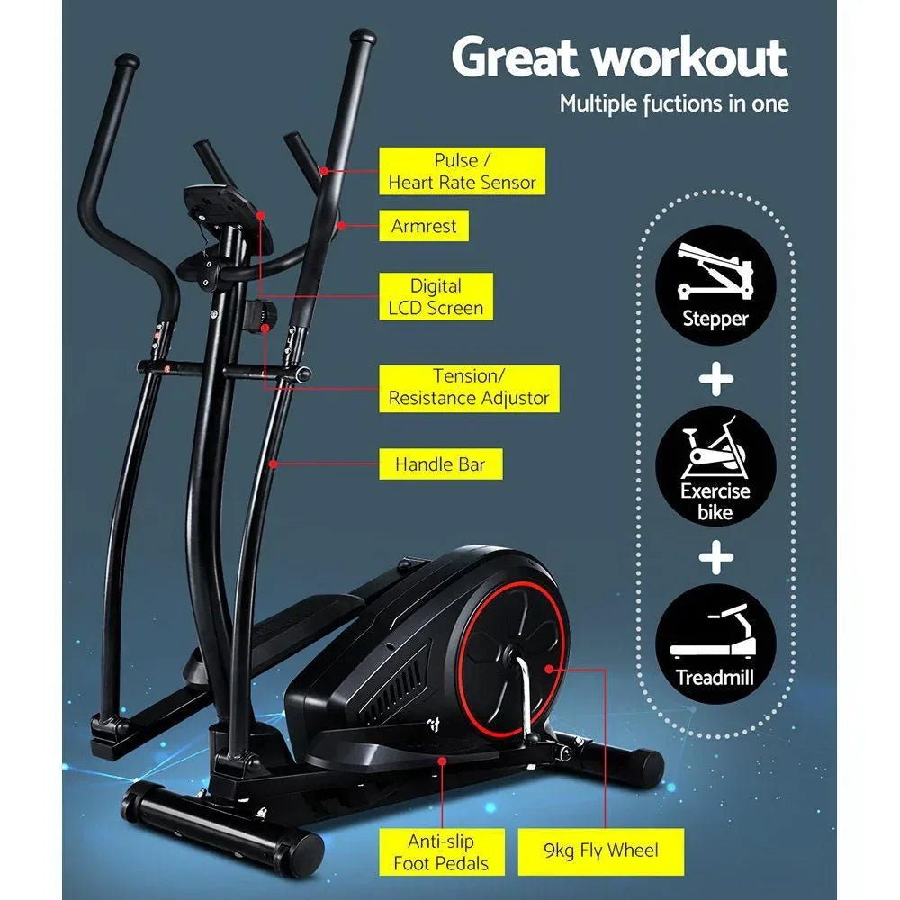Everfit Elliptical Cross Trainer Exercise Bike with 8-Level Resistance & LCD Display - Refined Wellness Products